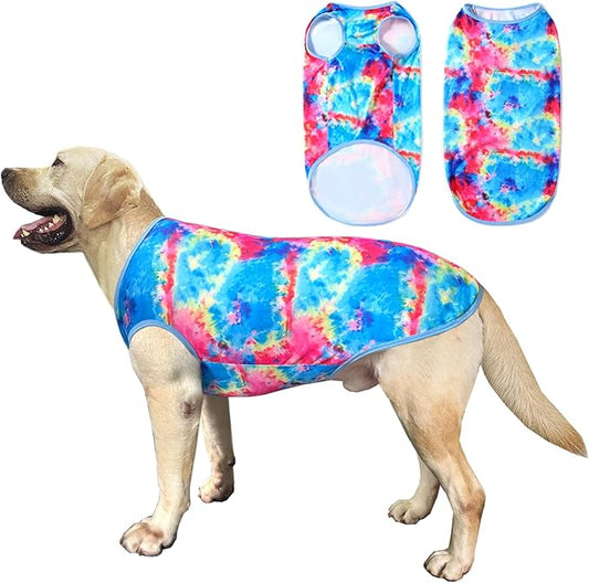 Dog Tie dye Sleeveless T Shirt Colorful Blue Printed Dogs Vest Shirt Pajamas Breathable Stretchy Summer Clothes for Extra large Dog Boys Girls（2X-Large,Blue）