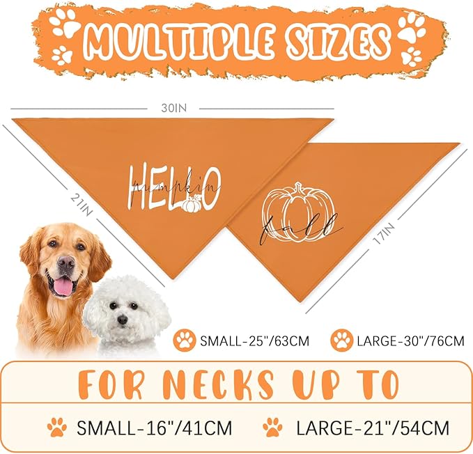 Fall Dog Bandana 2 Pack Thanksgiving Dog Bandanas Pumpkin Pet Scarf Reversible Fall Triangle Bibs Soft Cotton Boy Girl Dog Bandanas Accessories for Small, Medium, Large Dogs (Large)