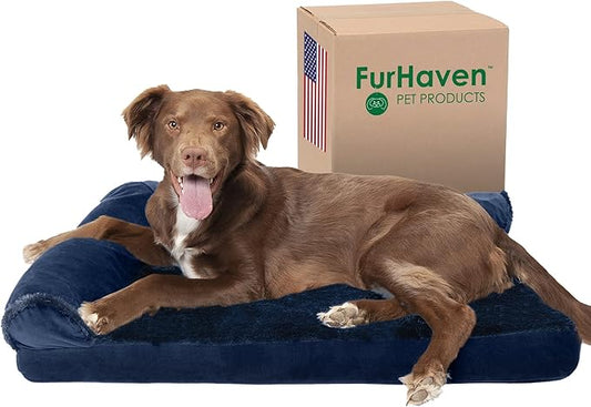 Furhaven Cooling Gel Dog Bed for Large/Medium Dogs w/ Removable Bolsters & Washable Cover 55 lbs