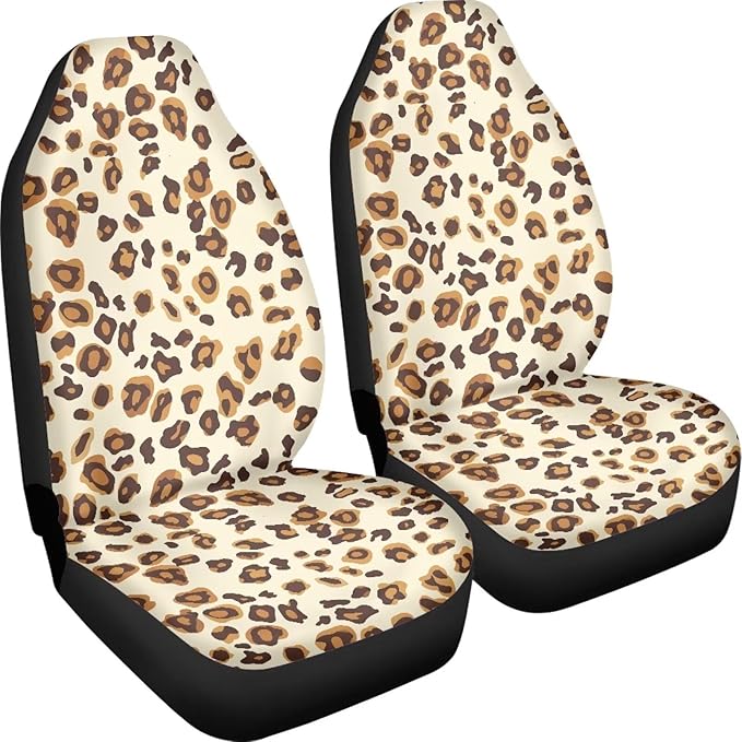 UNICEU Car Seat Cover Leopard Print Soft Universal 2pc Front