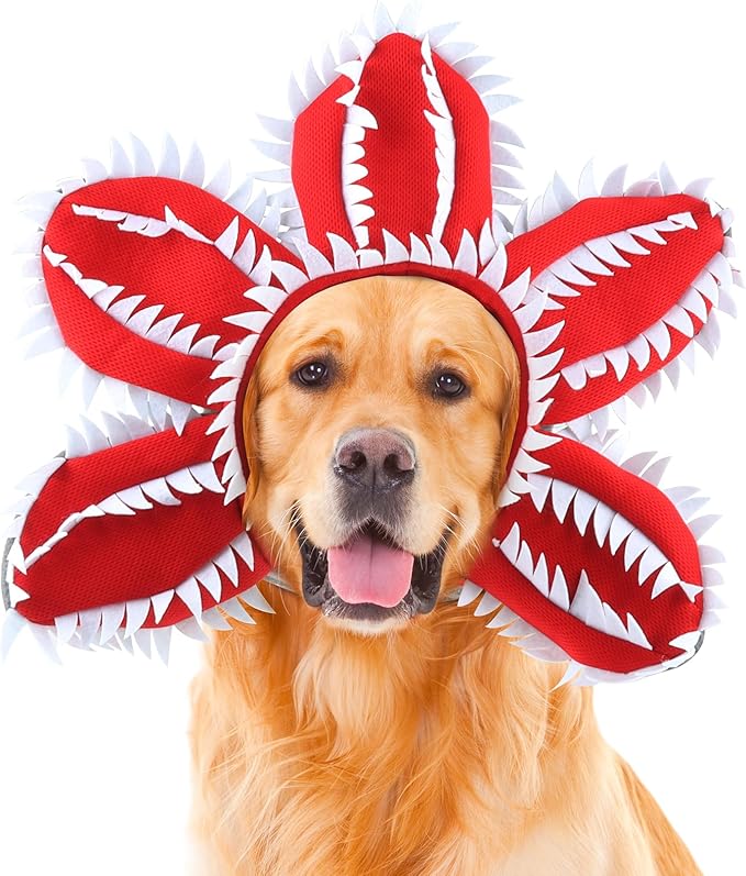 HOTUMN Dog Halloween Costume - Halloween Pet Scary Flower Hat Dog Demon Costumes Funny Hat Headband Soft Monster Cosplay Outfit and Cute Dog Decoration for Medium Large Breeds (Large)