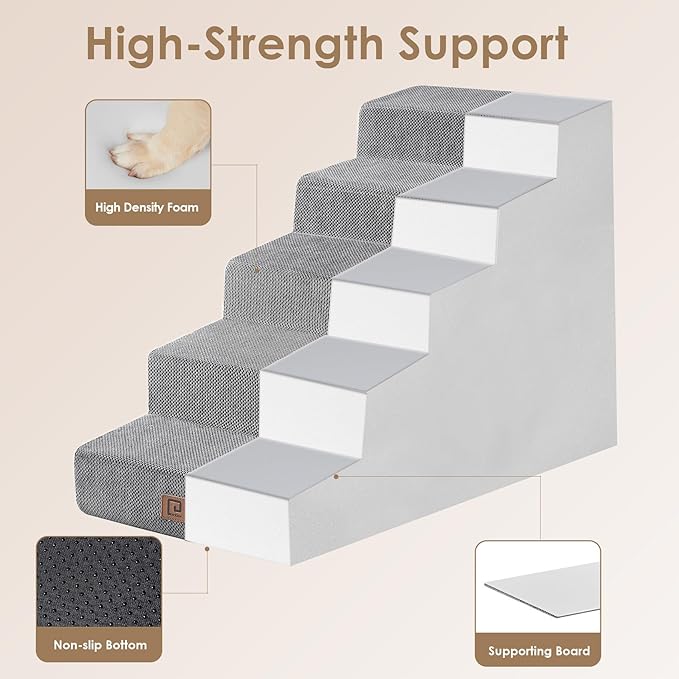 EHEYCIGA Dog Stairs for Small Dog 22.5”H 5-Step Slope