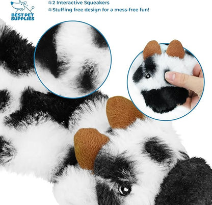 Best Pet Supplies 2-in-1 Stuffless Squeaky Dog Toys with Soft, Durable Fabric for Small, Medium, and Large Pets, No Stuffing for Indoor Play, Holds a Plastic Bottle - Cow, Medium