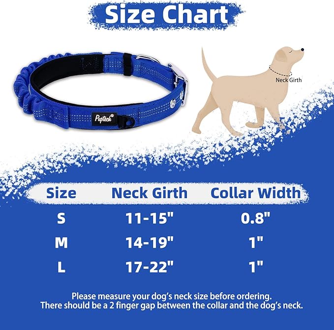 PUPTECK Heavy Duty Dog Collar with Handle Bungee for Small Medium Large Dogs