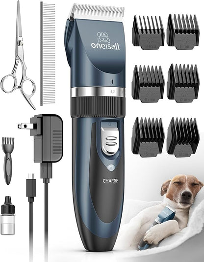 oneisall Dog Shaver Clippers Low Noise Rechargeable Cordless Electric Quiet Hair Clippers Set for Dogs Cats Pets