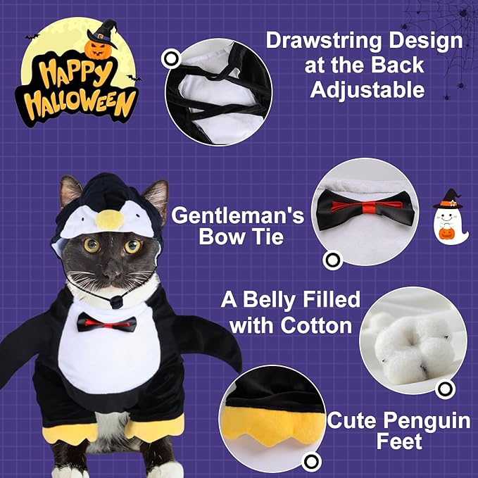 DELIFUR Dog Halloween Penguin Costume - Adorable Pet Clothes Animal Cosplay Halloween Cat Costume for Small and Medium Dogs Holiday Funny Outfits (Penguin, Medium)