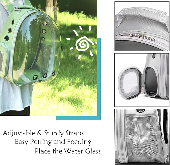 Cat Backpack Carrier Expandable Ventilate Transparent Pet Dog Backpack for Large Cats Hiking, Travel, Outdoor, Airline-Approved Space Capsule Backpack (Green)