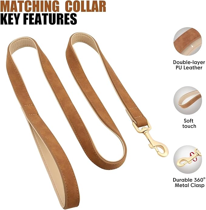 Beirui Soft Padded Leather Dog Collar and Leash Set 4FT Leather