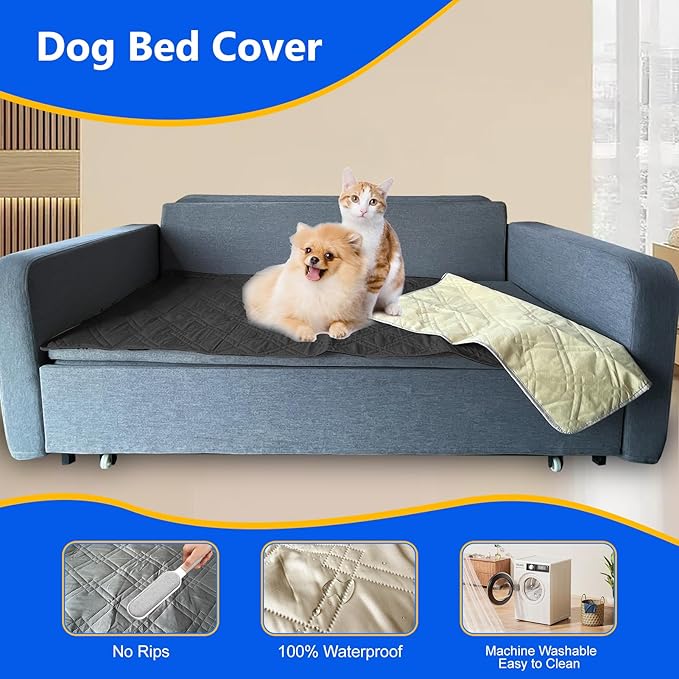 Dog Bed Cover, 100% Waterproof & Anti-Slip Pet Blanket Sofa Bed Mat, Reusable Bed Cover for Dogs, Washable Geometric Embroidery Mattress, Camping Pad for Pet/Dog/Cat (52x82 inch, Grey)