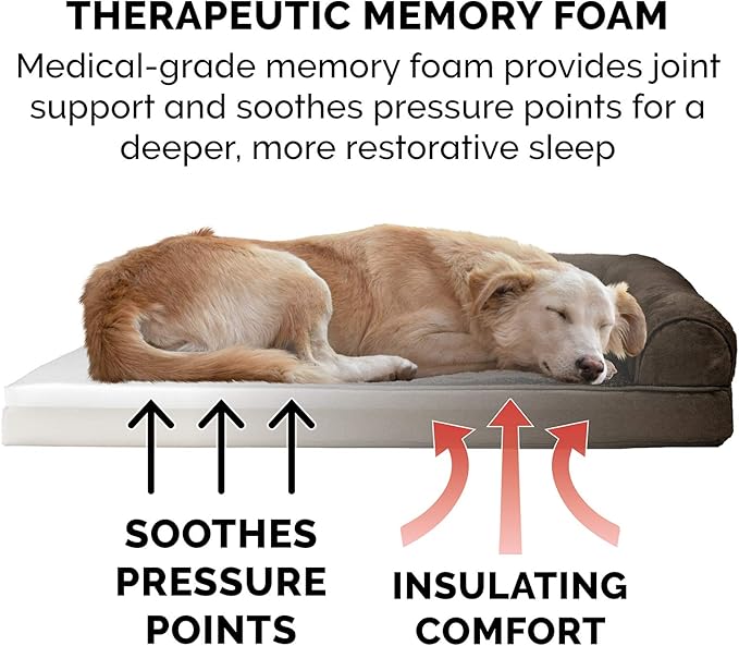 Furhaven Memory Foam Dog Bed for Large/Medium Dogs w/ Removable Bolsters & Washable Cover 55 lbs