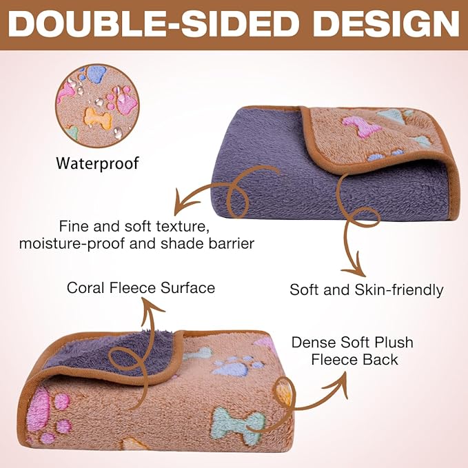 Waterproof Dog Blankets for Small Dogs 1 Pack 3 Washable (Paw-2, M-30 20in)