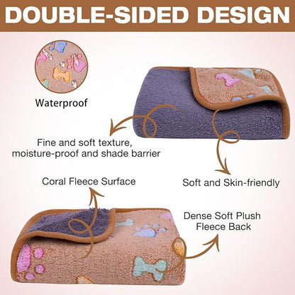 Waterproof Dog Blankets for Small Dogs 1 Pack 3 Washable (Paw-2, M-30 20in)
