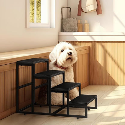 Pet Stairs for High Bed 4 Steps Dog Stairs for Small Dogs Black Pet Bed Steps for Large Dogs 100 Pounds Wood Tall Dog Stairs for Small Dogs