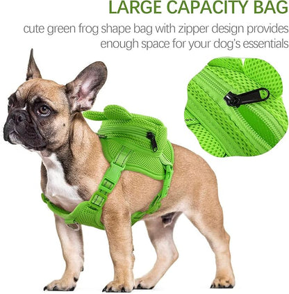 IDOMIK Dog Backpack Harness, No-Pull Dog Backpack with D-Ring for Small Medium Dogs, Cute Self Carrier Backpack for Dogs to Wear, Adjustable Dog Harness Backpack for Traveling Camping Hiking, Frog, L