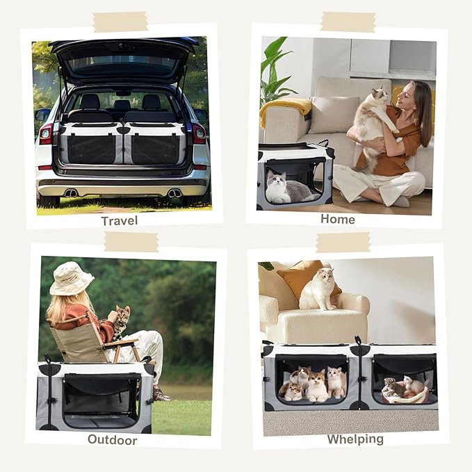 Lekereise Collapsible Dog Crate for Travel 2-in-1 (16.5" x2) x12.6"x12.6"