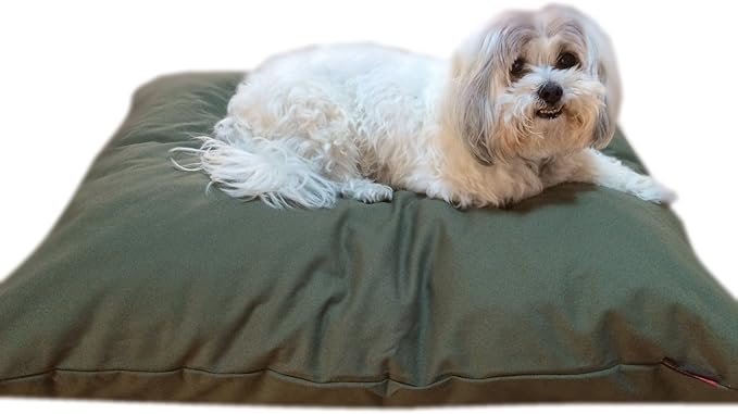 DIY Durable Olive Green Canvas Cover for Pet Bed or Pillow + Internal Half Waterproof Half Water Resistant Case for Small to Medium Dogs - Covers ONLY Flat Style (Green Canvas, 36''x29'')