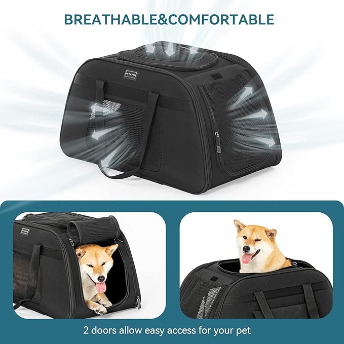 PETSFIT Extra Large Pet Carrier with Wheels Designed for 2 Small Dogs/Multiple Kittens/Medium Dogs with Adjustable Safety Rope & Waterproof Bottom (𝑵𝒐𝒕 𝑨𝒊𝒓𝒍𝒊𝒏𝒆 𝑨𝒑𝒑𝒓𝒐𝒗𝒆𝒅)