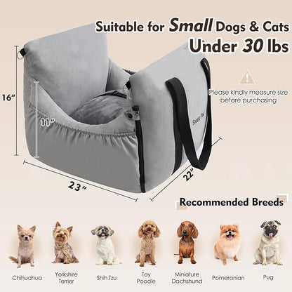 2-in-1 Small Dog Car Seat & Car Bed, Waterproof Puppy Car Seat with Thickened Filling for Small Dogs Under 25, Detachable Car Carrier for Front & Back Seat, Portable Small & Medium Dog Car Travel Bed