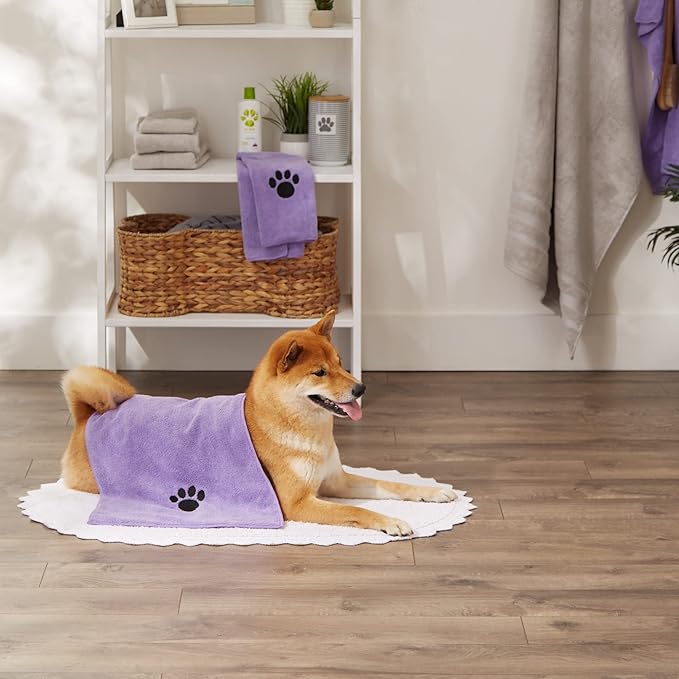 Bone Dry Pet Grooming Towel Collection Embroidered Absorbent Microfiber Drying Set 15x30, Lavender, 3 Count