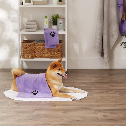 Bone Dry Pet Grooming Towel Collection Embroidered Absorbent Microfiber Drying Set 15x30, Lavender, 3 Count