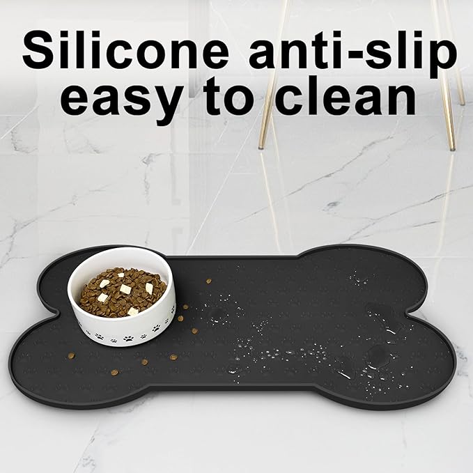 Dog Food Mat Anti-Slip Silicone Dog Bowl Mat Thicker Pet Placemat Waterproof Cat Feeder Pad with Raised Edge Puppy Kitten Feeding Mats Suitable Small Medium-Sized Dogs Cats Eating Tray