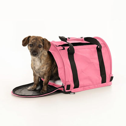 SturdiBag Pro 2.0 Pet Travel Carrier with Flexible Height for Cats and Dogs | Soft Sided Pet Carrier Bag with Safety Clips and Seatbelt Straps for Airplane or Car Travel | Medium, Soft Pink