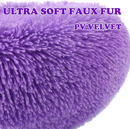 otoez Kitten Puppy Bed Extra Small XS Round Dog Cat Beds Anti Anxiety Plush Pet Calming Donut Bed with Non-Slip Waterproof Bottom (15.7", Purple)