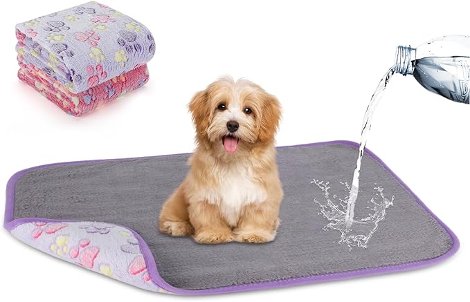 YUEPET Waterproof Dog Blankets, 2 Pack Washable Dog Blankets for Bed Couch Sofa Protector Fleece Flannel Puppy Blanket Soft Plush Reversible Throw Blanket for Small Medium Dog Cat 30"×20"(Purple+Pink)