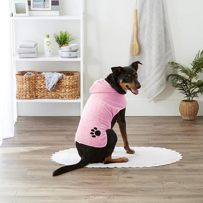 Bone Dry Pet Robe Collection, Embroidered Absorbent Microfiber Bath Robe with Adjustable Closure, for Dogs & Cats, Medium, Pink