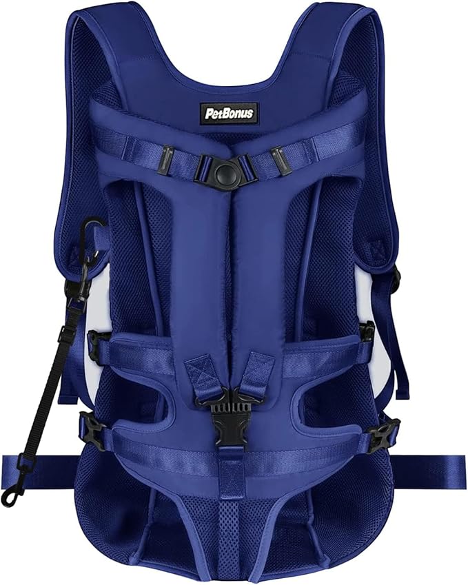 PetBonus Pet Front Dog Carrier Backpacks, Adjustable Dog Backpack Carrier, Legs Out Easy-fit Dog Chest Carrier for Medium Small Dogs, Hands Free Dog Front Carrier for Hiking, Cycling (Navy Blue, XL)