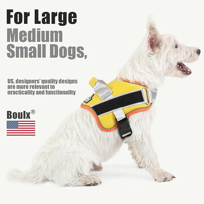 Bolux Dog Harness, No-Pull Reflective Dog Vest, Breathable Adjustable Pet Harness with Handle for Outdoor Walking - No More Pulling, Tugging or Choking (Small (Pack of 1), YellowOrange)