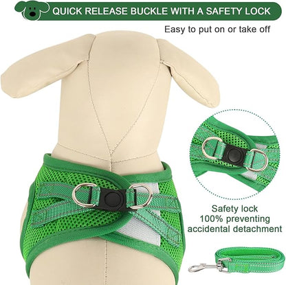 YIMEIS Dog Harness and Leash Set, No Pull Soft Mesh Pet Harness, Reflective Adjustable Puppy Vest for Small Medium Large Dogs, Cats (Green, Medium (Pack of 1)