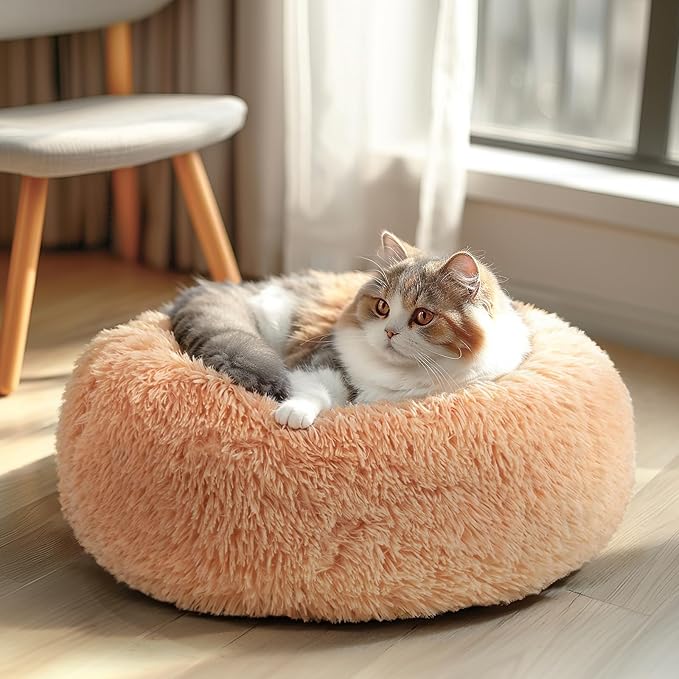 Veehoo Calming Cat Bed for Small Cats 20", Beige