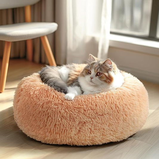 Veehoo Calming Cat Bed for Small Cats 20", Beige