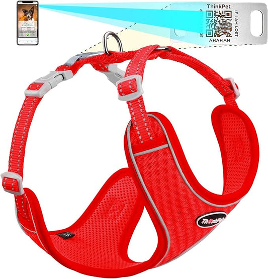 ThinkPet Reflective Breathable Soft Air Mesh with QR Code Dog Tag Puppy Choke Free Over Head Vest Harness for Puppy Small Medium Dogs and Cats Small Red