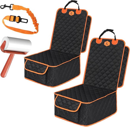 2 Pack Ultimate Full Protection Front Seat Dog Cover Car Front Seat Protector with Storage Pocket Nonslip Scratchproof Durable Pet Hair Resistant Blankets for Cars