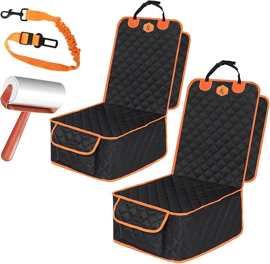 2 Pack Ultimate Full Protection Front Seat Dog Cover Car Front Seat Protector with Storage Pocket Nonslip Scratchproof Durable Pet Hair Resistant Blankets for Cars