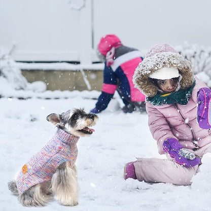 BEAUTYZOO Small Dog Sweater -Turtleneck Pullover Classic Cable Knit Fuzzy Winter Coat Dog Cold Weather Clothes for Small Medium Dogs Puppy Girl Boys(Rainbow Pink, XS)