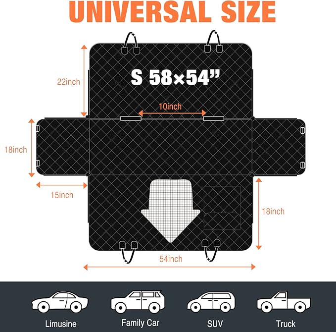 IVY&LANE Dog Car Seat Cover for Dogs 100% Waterproof 600D Scratchproof Sedans(Black,54"×58")