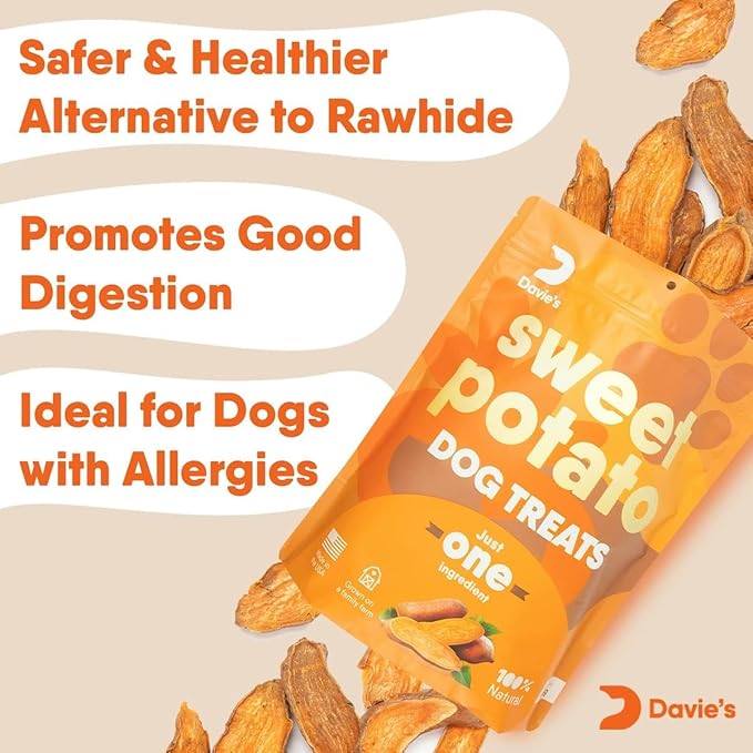 Davie's Sweet Potato Dog Treats - Healthy Dog Treats Made in USA Only, Natural Dog Treats, Healthy Dog Chews, Low Fat Dog Treats, 2 Pound Bag