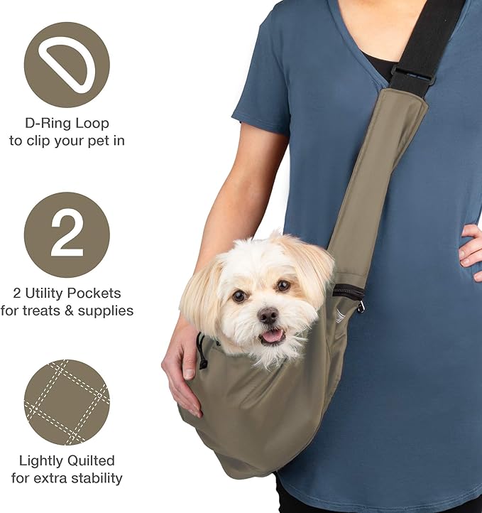 Cloak & Dawggie Dog Sling Carrier Tiny XXS Extra Extra Small Dogs, Puppy Toy Teacup Wearable Adjustable Pet Cross Body Shoulder Bag Waterproof Nylon Travel My Canine Kids (8702) (8-12 lbs, Olive)