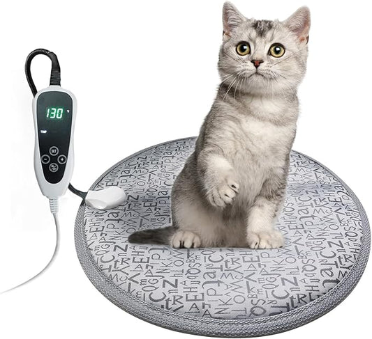 Cat Heating Pad Round-D16in Pet Heating Pads for Cats Waterproof Smart Thermostat Switch