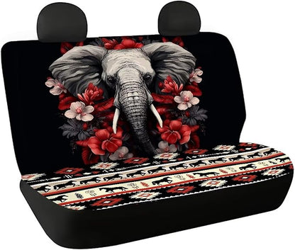 WELLFLYHOM Elephant Boho Rear Split Bench Seat Cover 2 Pack