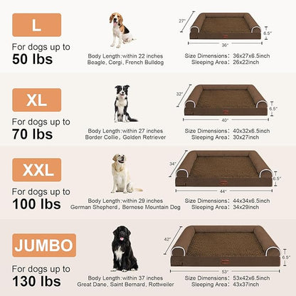 Large Dog Bed Orthopedic Washable: Beds Bolster XL Bed Big XLarge Dogs Egg Crate Foam Couch Sofa Waterproof with Removable Cover