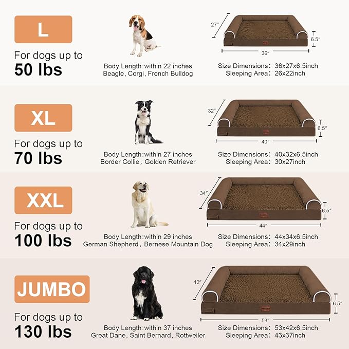 Large Dog Bed Orthopedic Washable: Jumbo Dog Bed Bolster Extra Large Dogs Egg Crate Foam Sofa Couch Waterproof Removable Cover