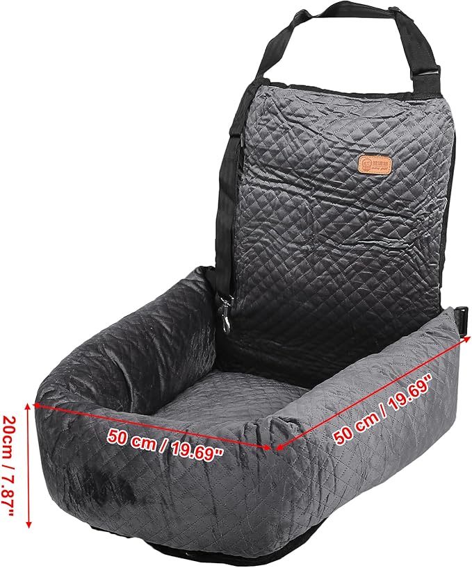 X AUTOHAUX Car Dog Bed Cat Seats Booster Seat Flannel Puppy Bed Back Car Dog Seat for Travel Safety Carseat/Carrier Detachable Washable Cover with Seat Belt for Medium Small Sized 5-15 lb