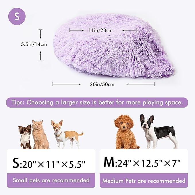 3in1 Dog Beds for Small Dogs with Blanket Attached and Removable Cover, Fluffy Donut Calming Cat Beds Washable Round(Purple,Medium)