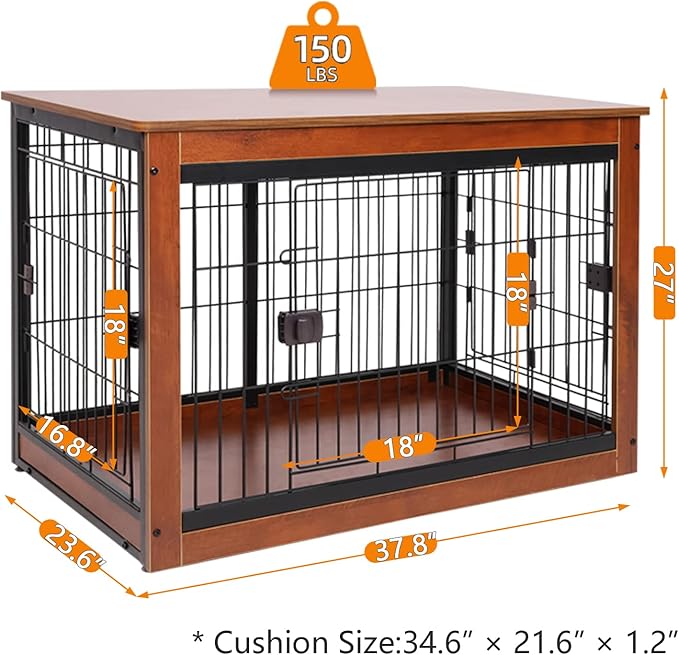 37.8 x 23.6 x 27.1 Inches Dog Crate Furniture Style for Small Medium Pets