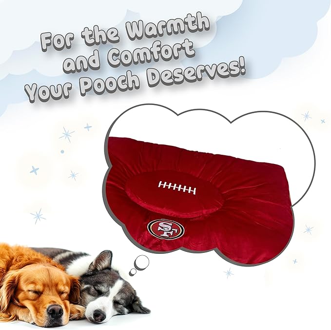 NFL PET Bed - San Francisco 49ers Soft & Cozy Plush Pillow Bed. - Football Dog Bed. Cuddle, Warm Sports Mattress Bed for Cats & Dogs