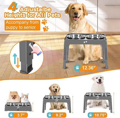 Elevated Dog Bowls 4 Height 2 Thick 50oz Stainless 3.7", 9.2", 10.75", 12.36"